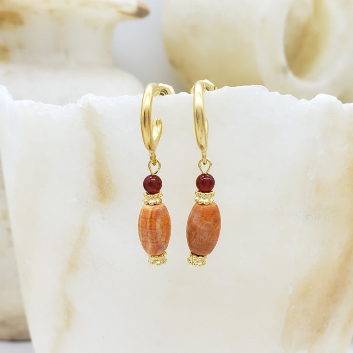 Fire Agate and Carnelian Earrings