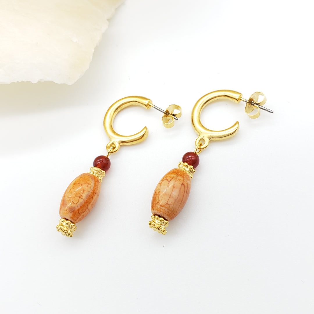 Fire Agate and Carnelian Earrings