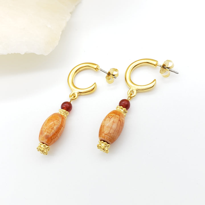 Fire Agate and Carnelian Earrings