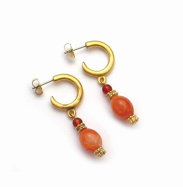 Fire Agate and Carnelian Earrings