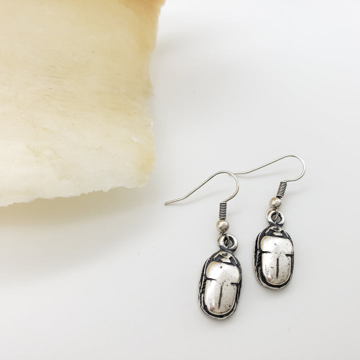 Scarab Earrings - Antique Silver Finish