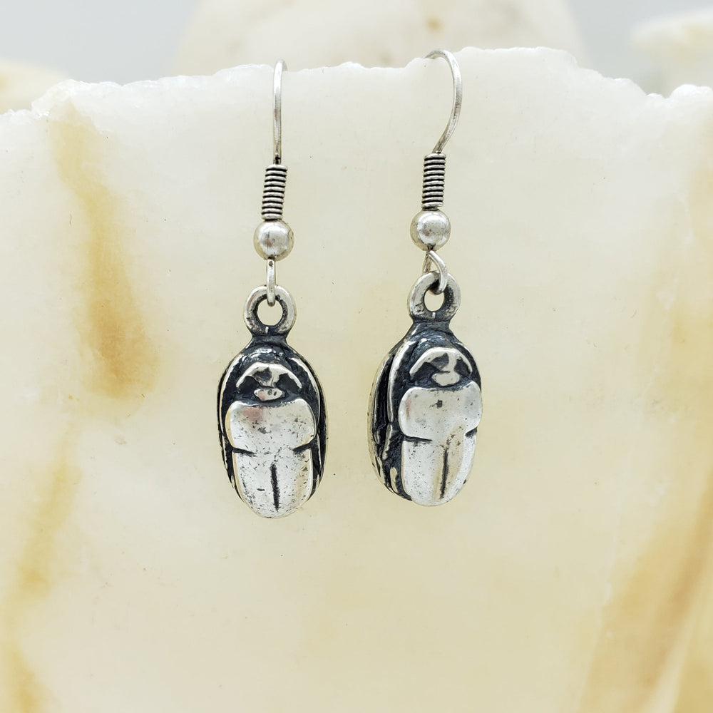Scarab Earrings - Antique Silver Finish