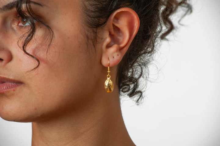 Scarab Earrings - Bright Gold Finish