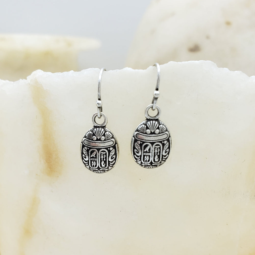 Mini Scarab Earrings - Antique Silver Finish