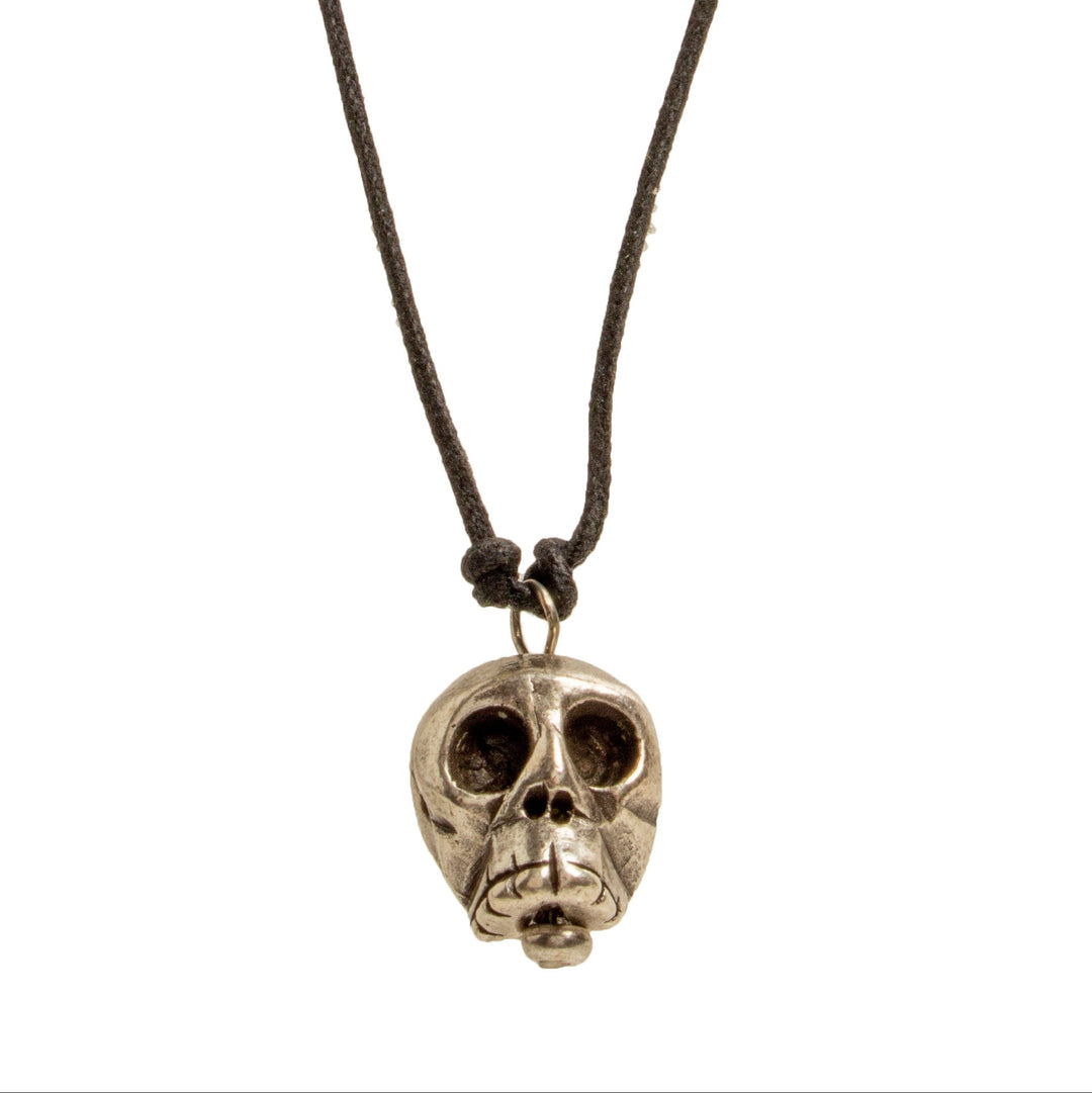 Necklace with skull pendant and beads on a white background