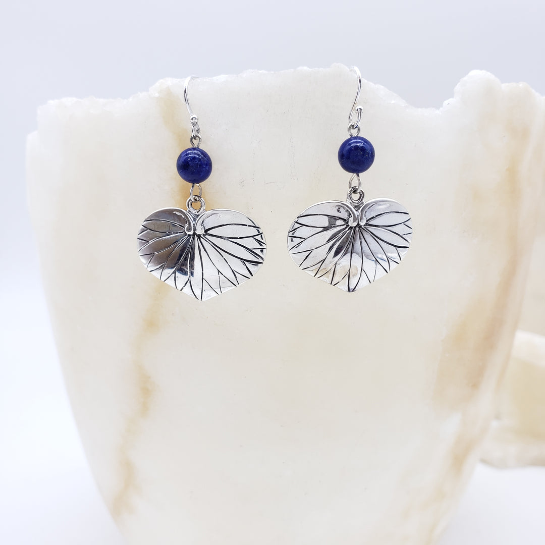 Aio Leaf Earrings - Sterling Silver with Lapis