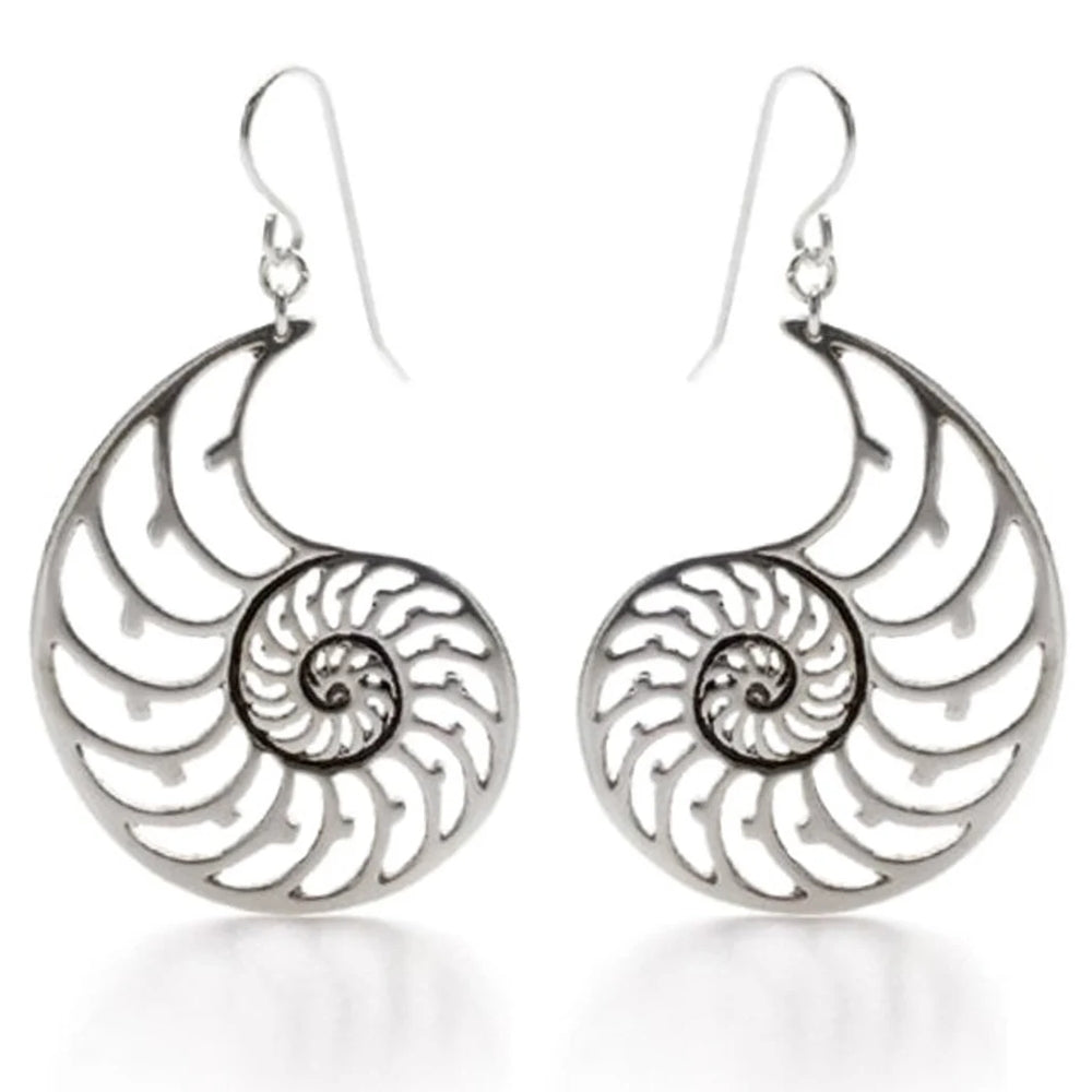 Nautilus Shell Earrings, silver plated