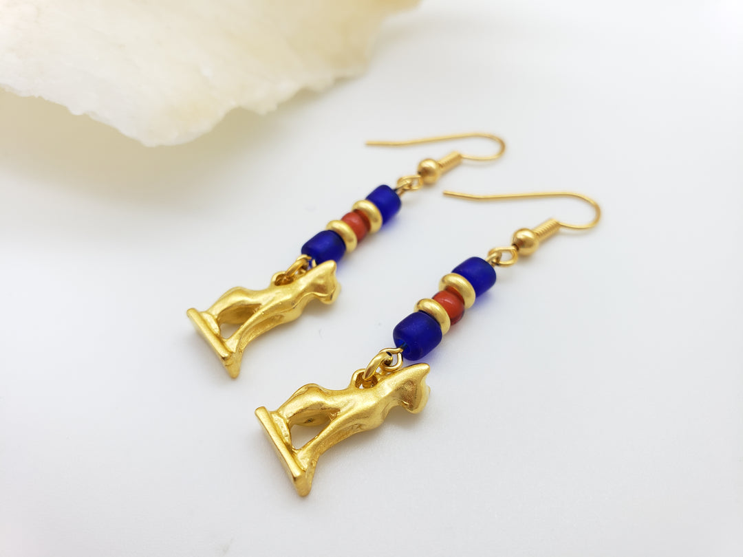 Bastet and Ancient Beads Earrings