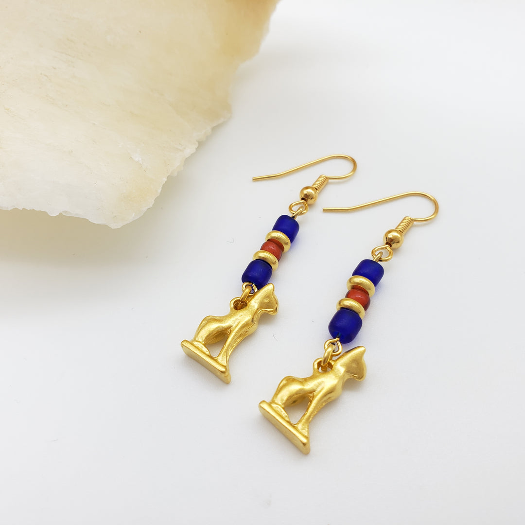 Bastet and Ancient Beads Earrings