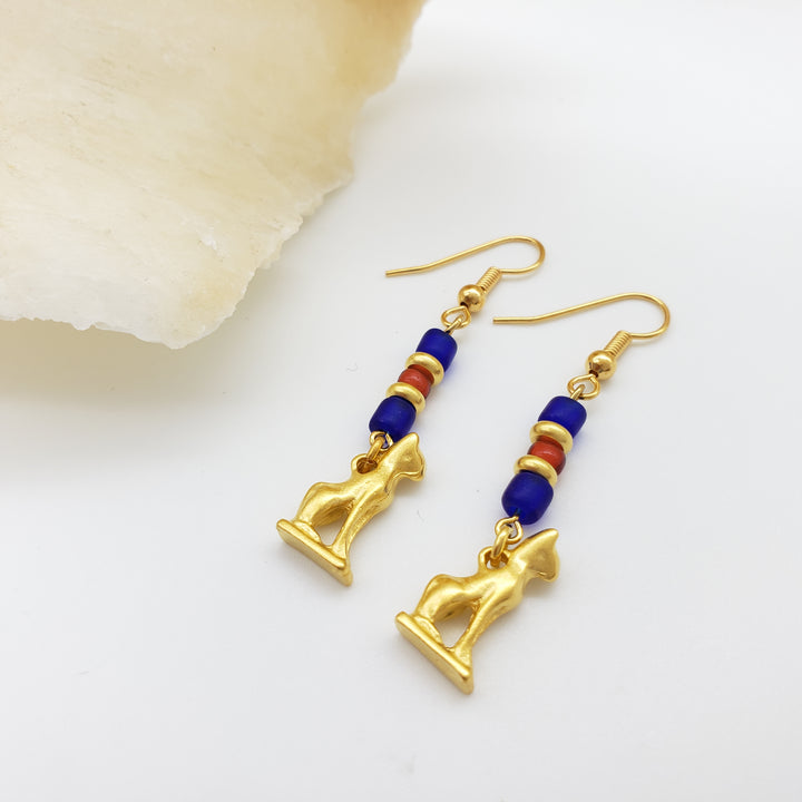Bastet and Ancient Beads Earrings