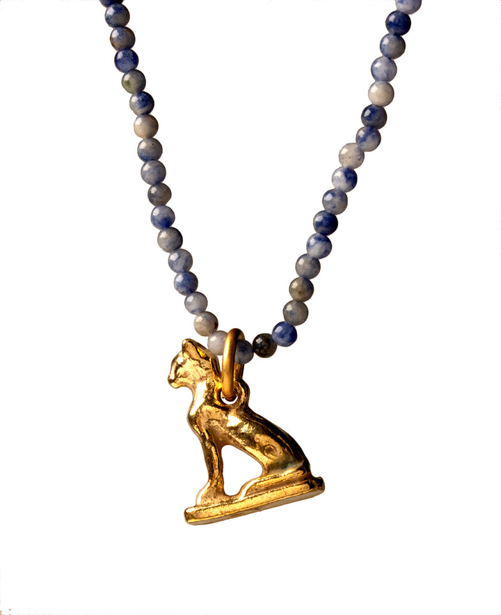 Bastet Cat Beaded Sodalite Necklace