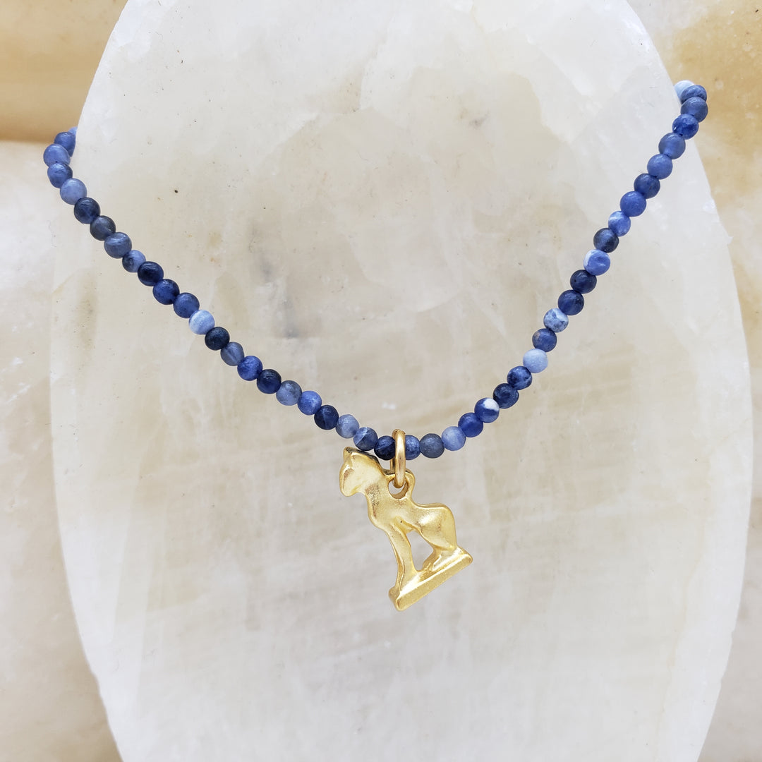 Bastet Cat Beaded Sodalite Necklace