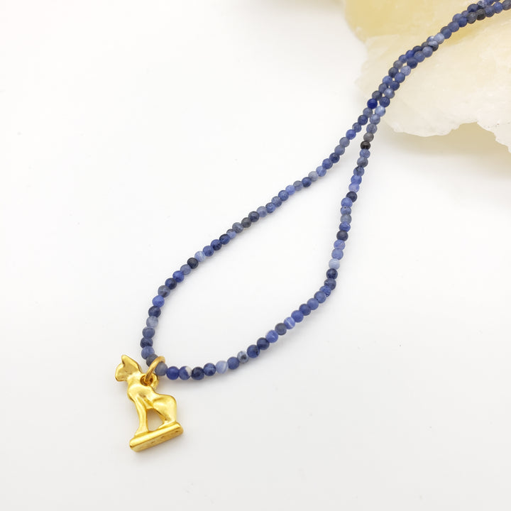 Bastet Cat Beaded Sodalite Necklace