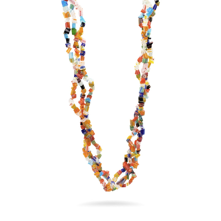 Mosaic Glass Bead Triple Strand Necklace