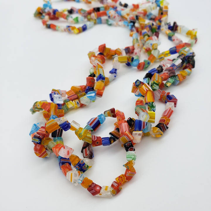 Mosaic Glass Bead Triple Strand Necklace