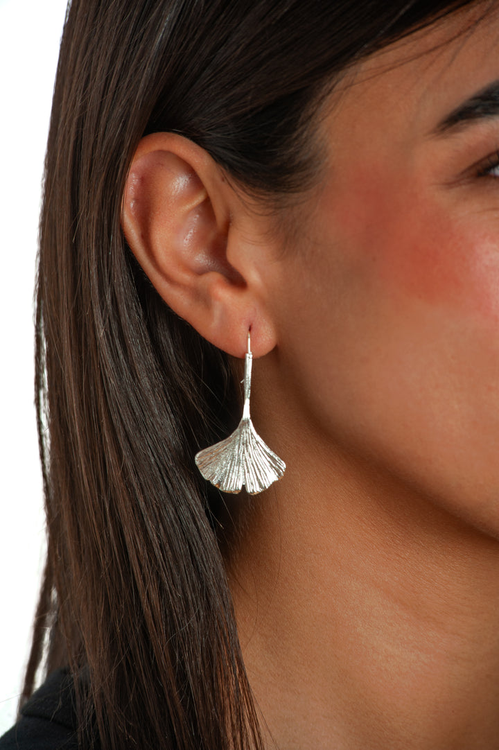 Ginkgo Leaf Earrings - Silver