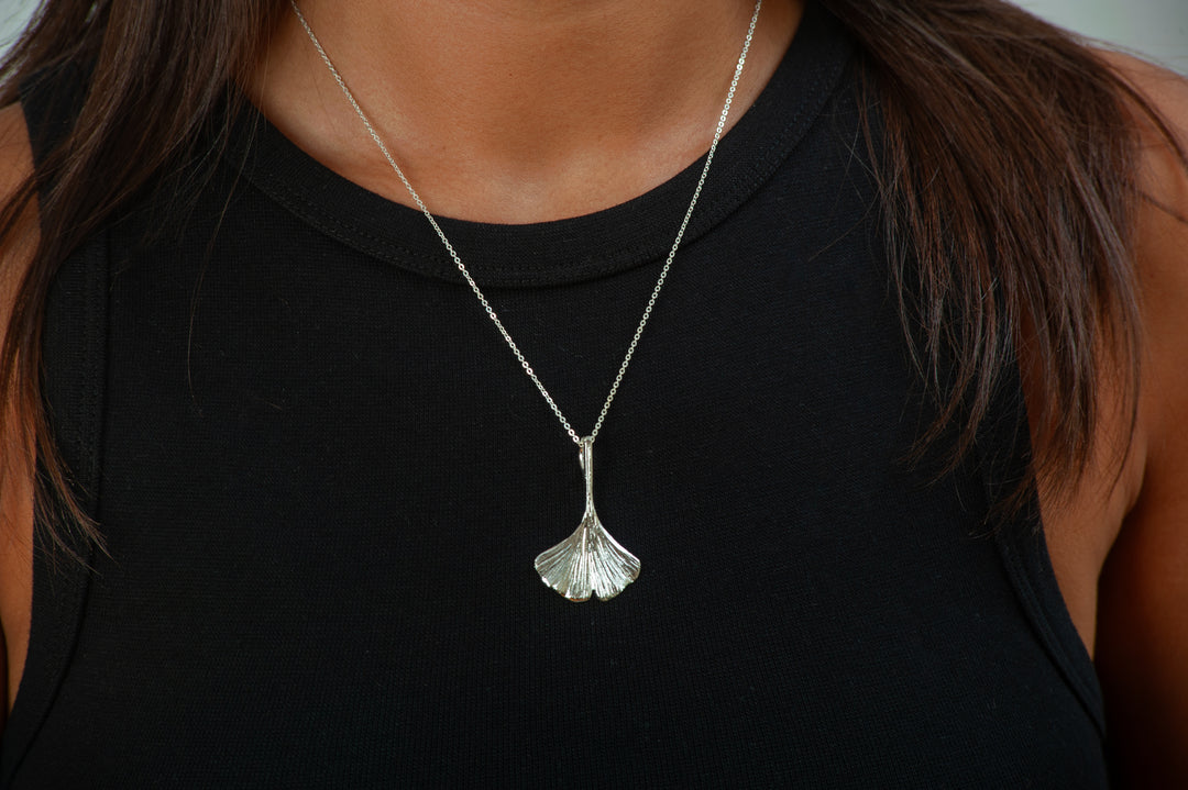 Ginkgo Leaf Pendant - Silver