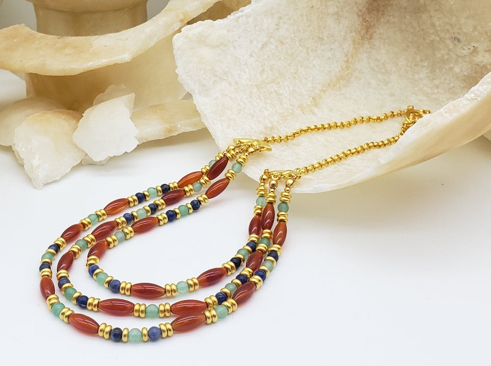 Carnelian Cleopatra Collar - Egyptian Triple Strand Necklace