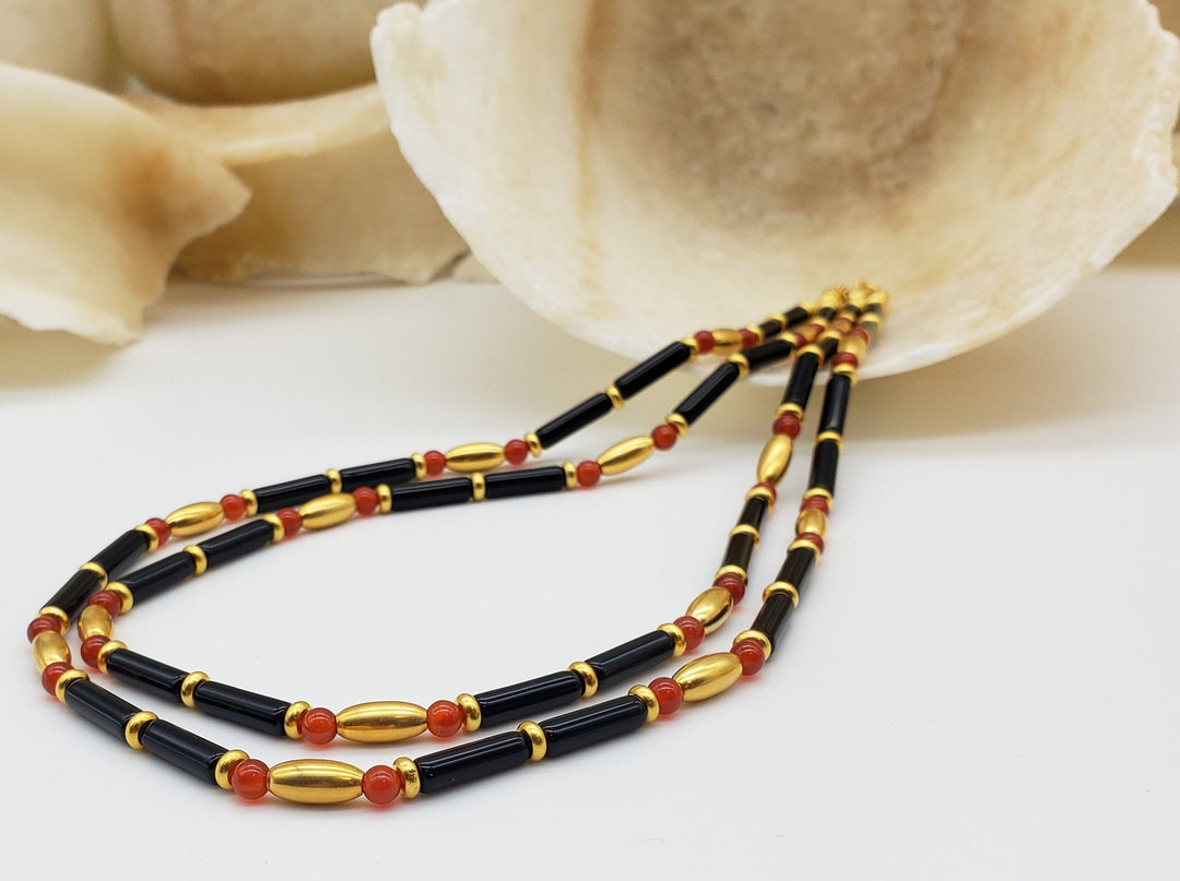 Egyptian Tigris Necklace - Double Strand - Black Onyx and Carnelian