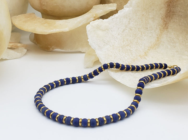 Sumerian Necklace - Lapis Lazuli Beaded Choker Necklace