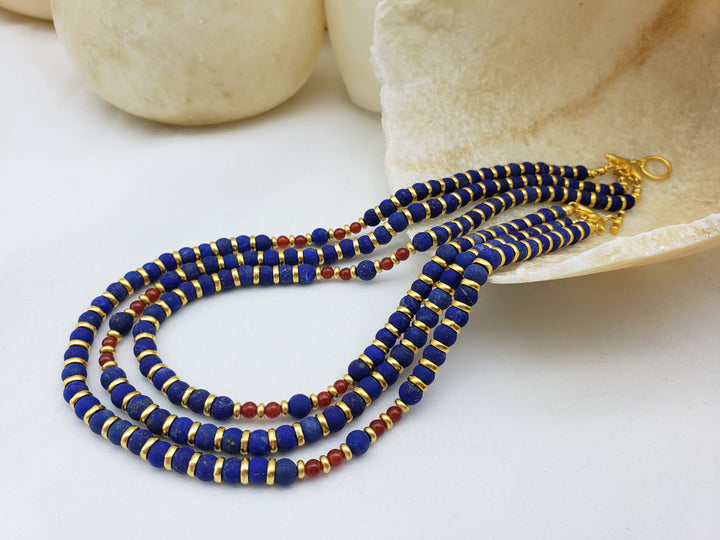 Nefertari Triple Strand Necklace - Egyptian Lapis Lazuli 