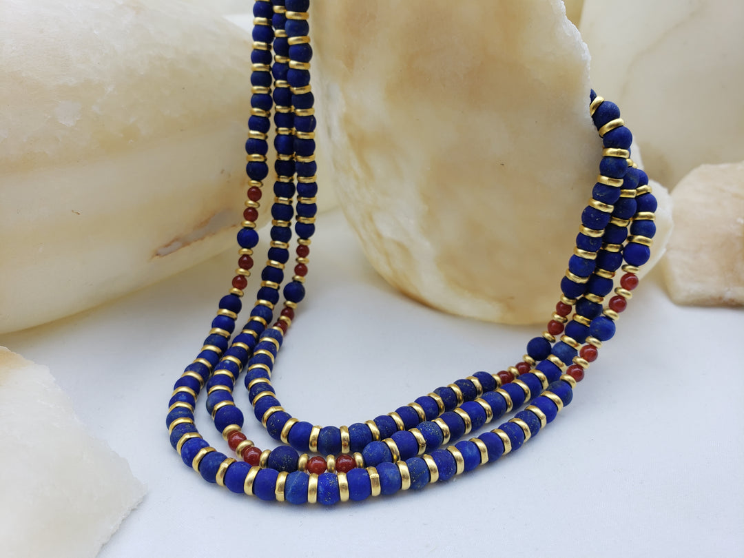 Nefertari Triple Strand Necklace - Egyptian Lapis Lazuli 