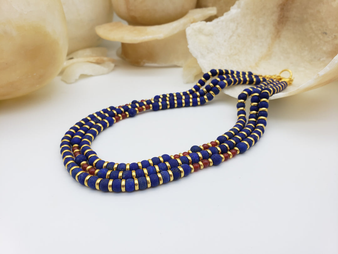 Nefertari Triple Strand Necklace - Egyptian Lapis Lazuli 