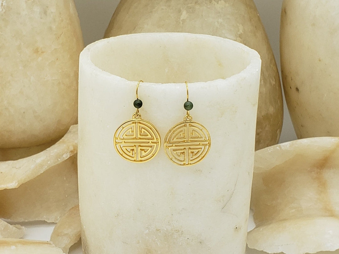 Shou Symbol and Jade Earrings