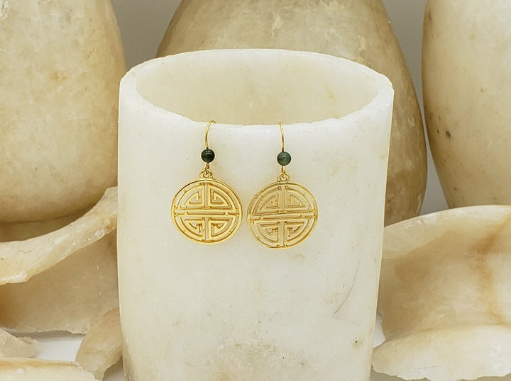 Shou Symbol and Jade Earrings
