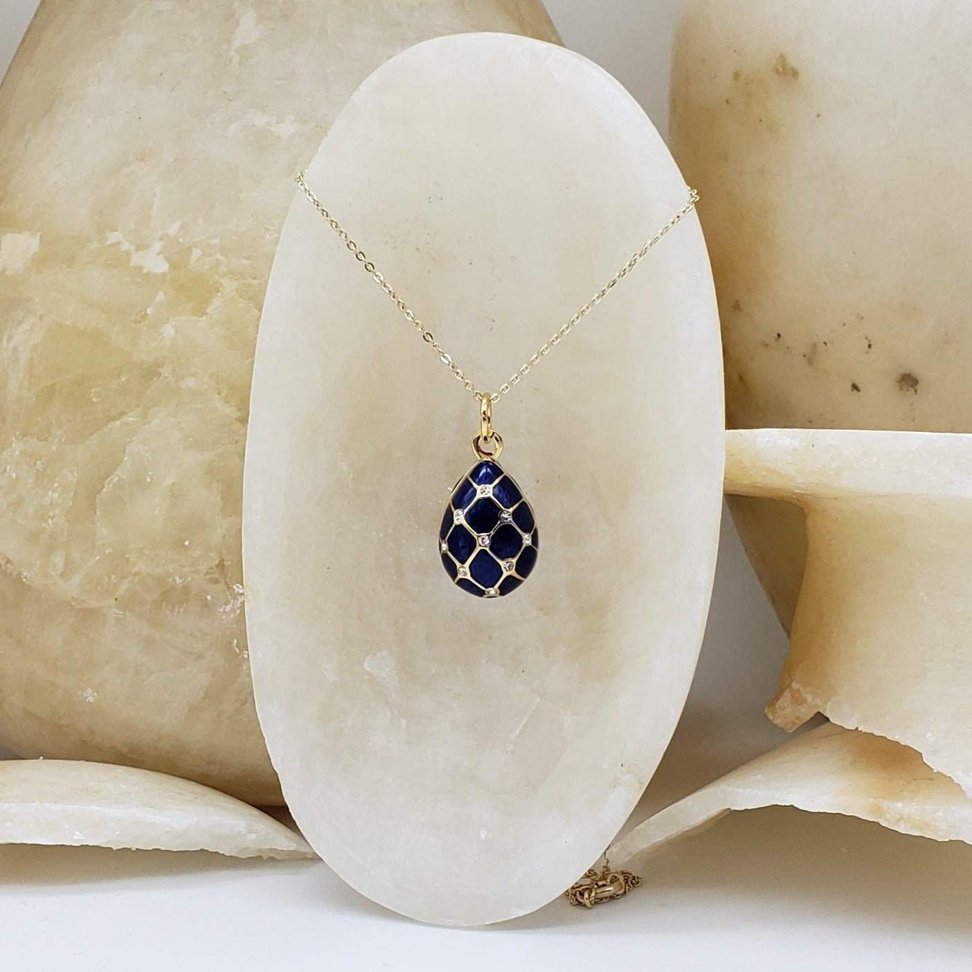 Faberge Egg Inspired Imperial Blue Argyle Egg Pendant – Museum
