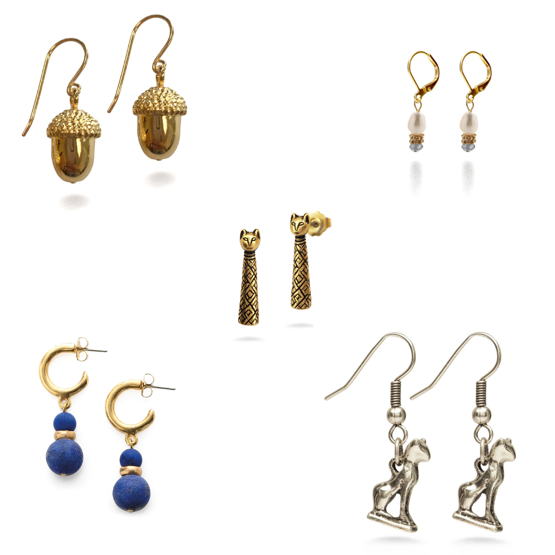 Collection of various earrings on a white background