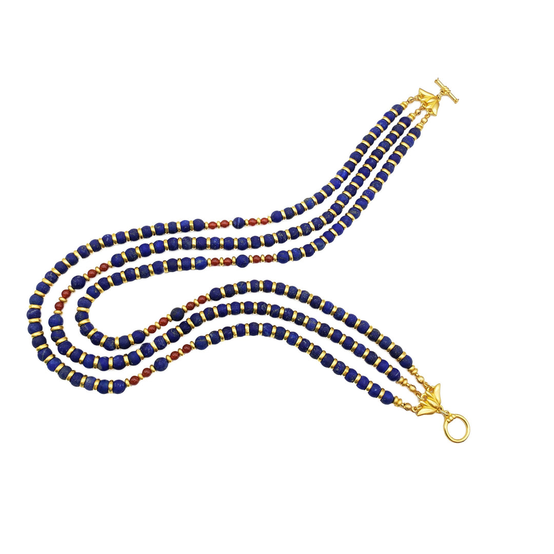 Nefertari Triple Strand Necklace - Egyptian Lapis Lazuli 