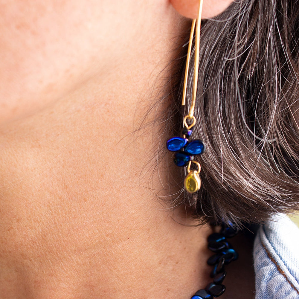 Blue and Gold Glass Mermaid Scale Earrings