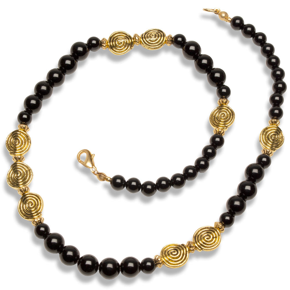 Klimt Inspired Onyx Spiral Necklace