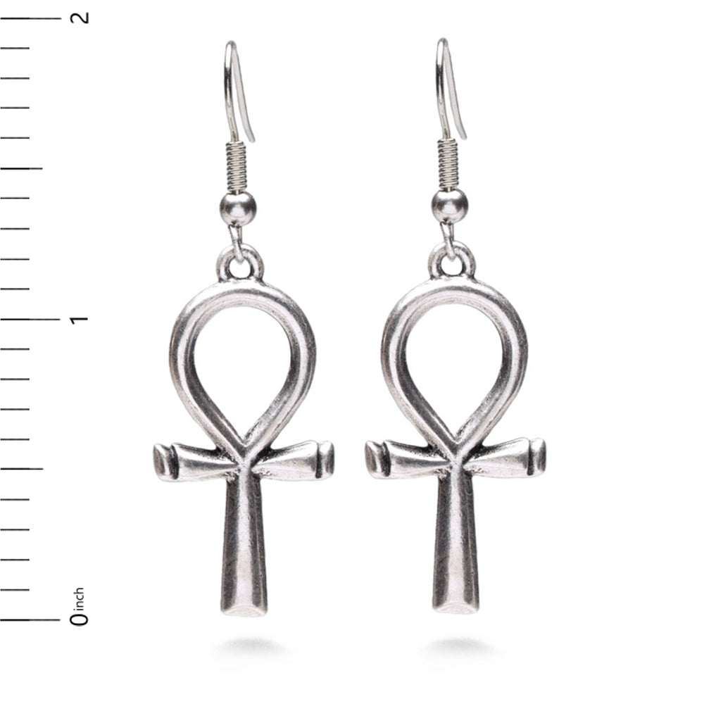 Ankh Earrings - Large, Antique Silver Finish