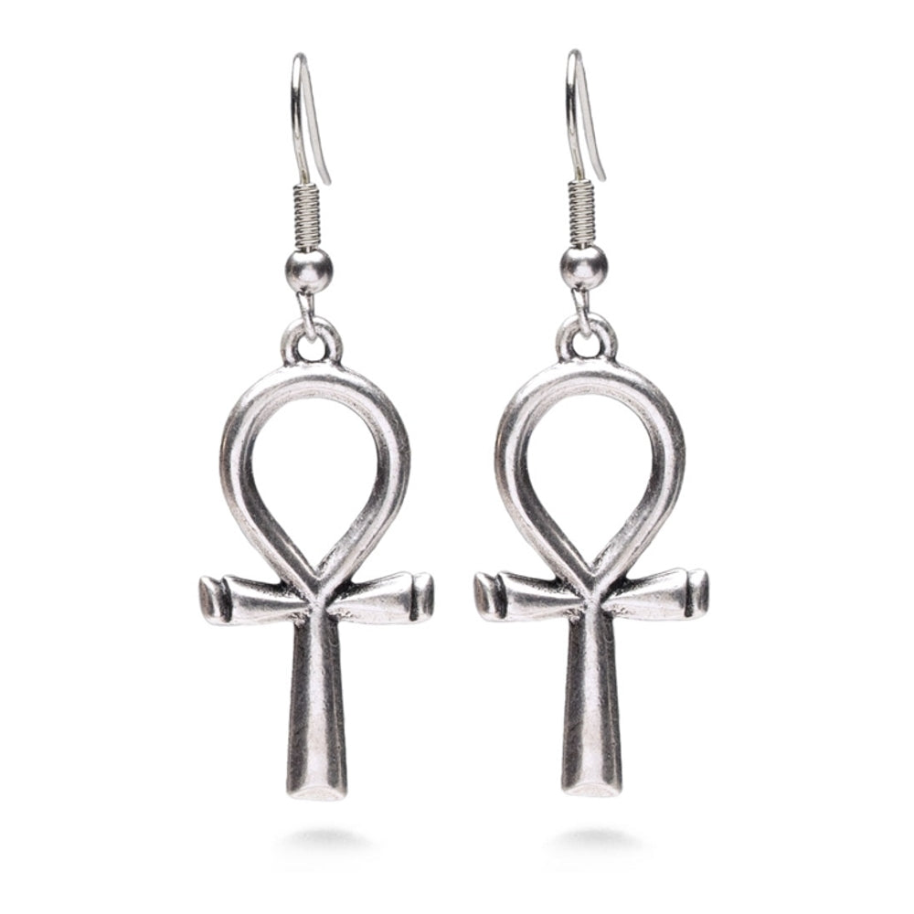 Ankh Earrings - Large, Antique Silver Finish