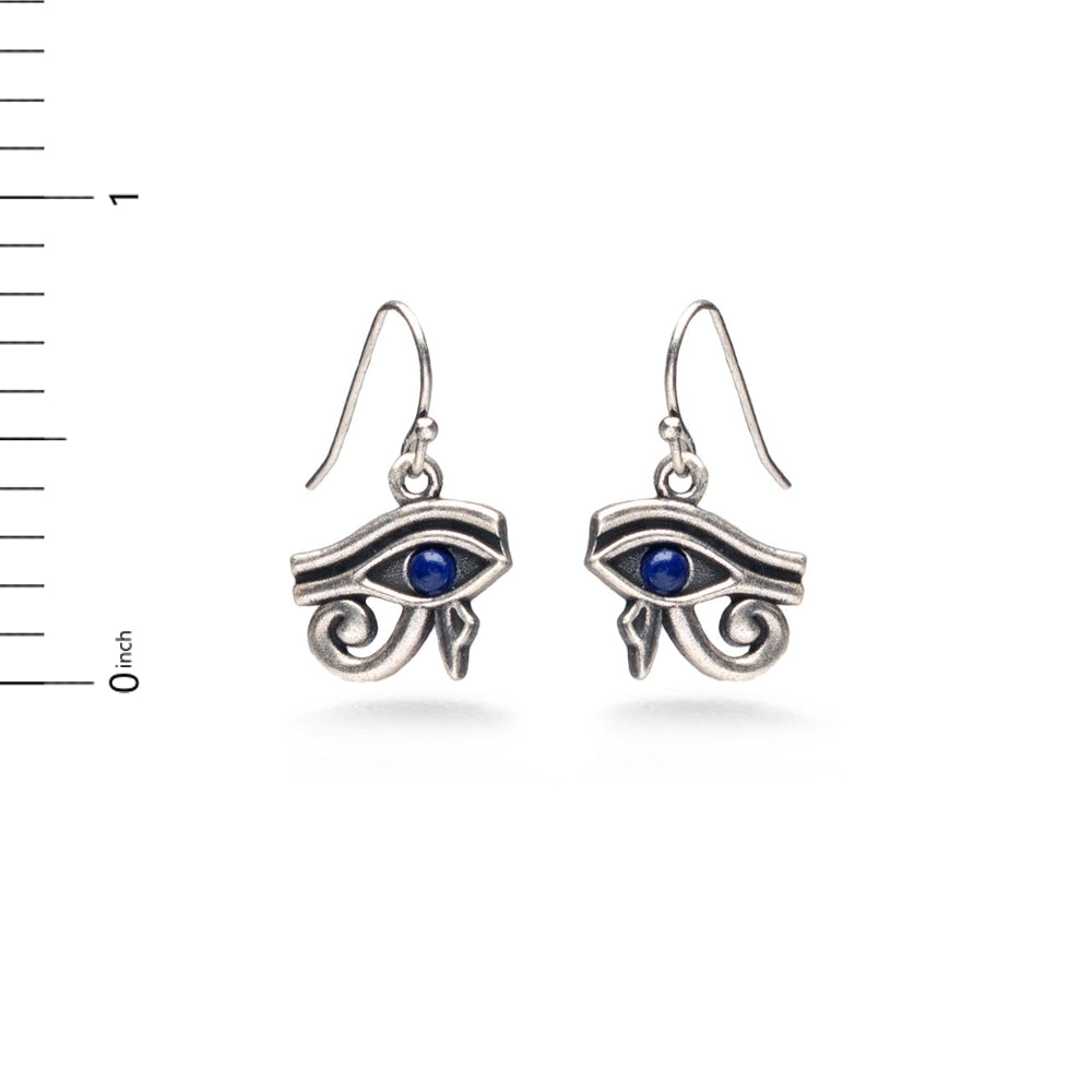 Eye of Horus Earrings w/ Lapis, Antique Silver Finish