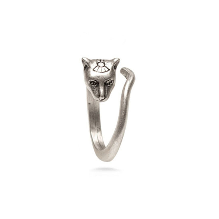 Egyptian Cat Ring Antique Silver Finish, Adjustable