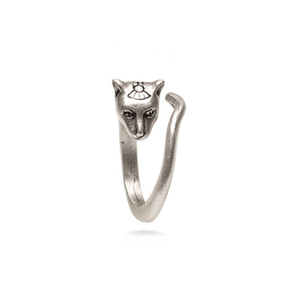 Egyptian Cat Ring Antique Silver Finish, Adjustable