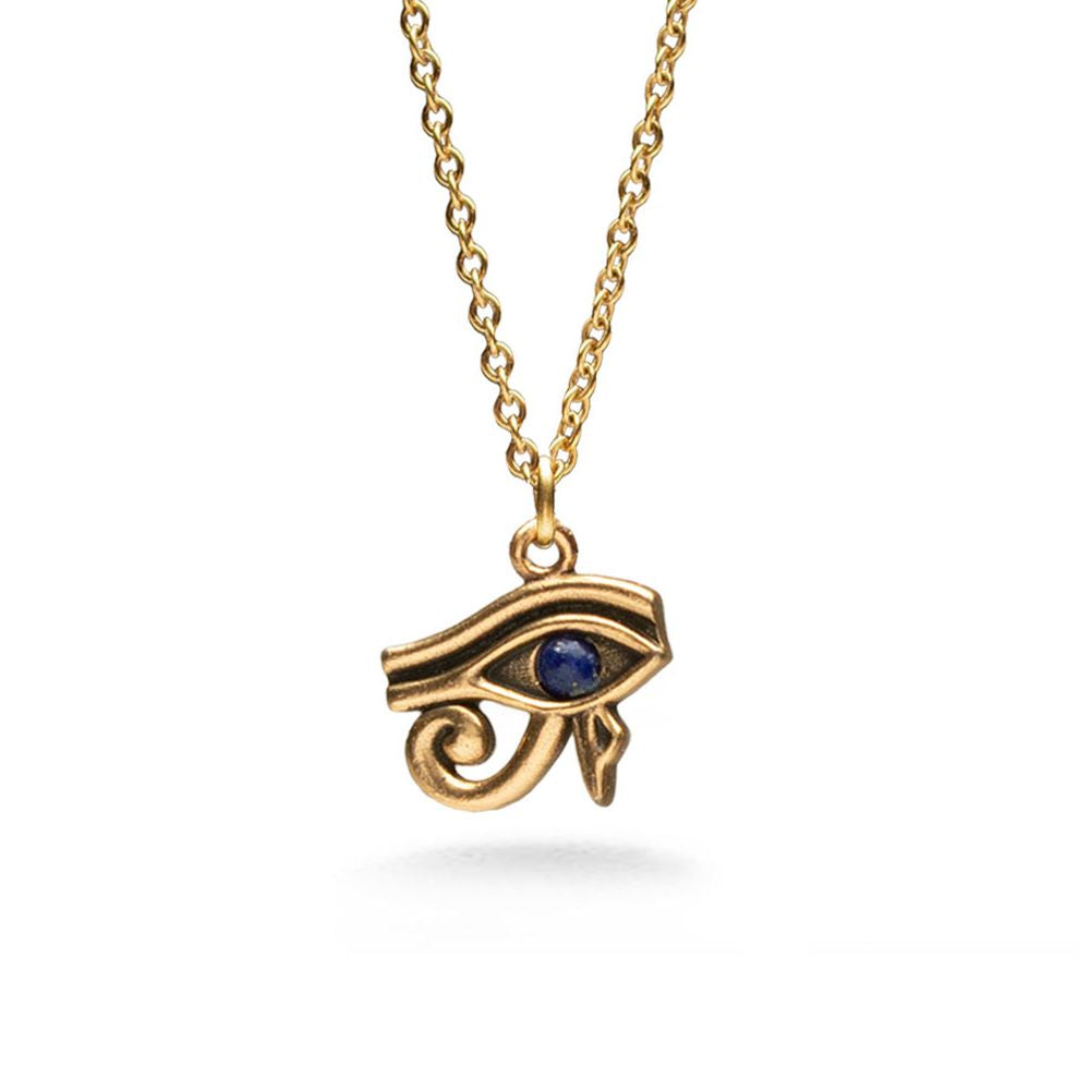 Eye of Horus Pendant w/ Lapis, Antique Gold Finish