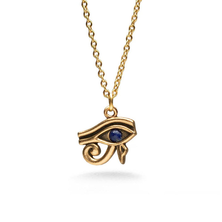 Eye of Horus Pendant w/ Lapis, Antique Gold Finish