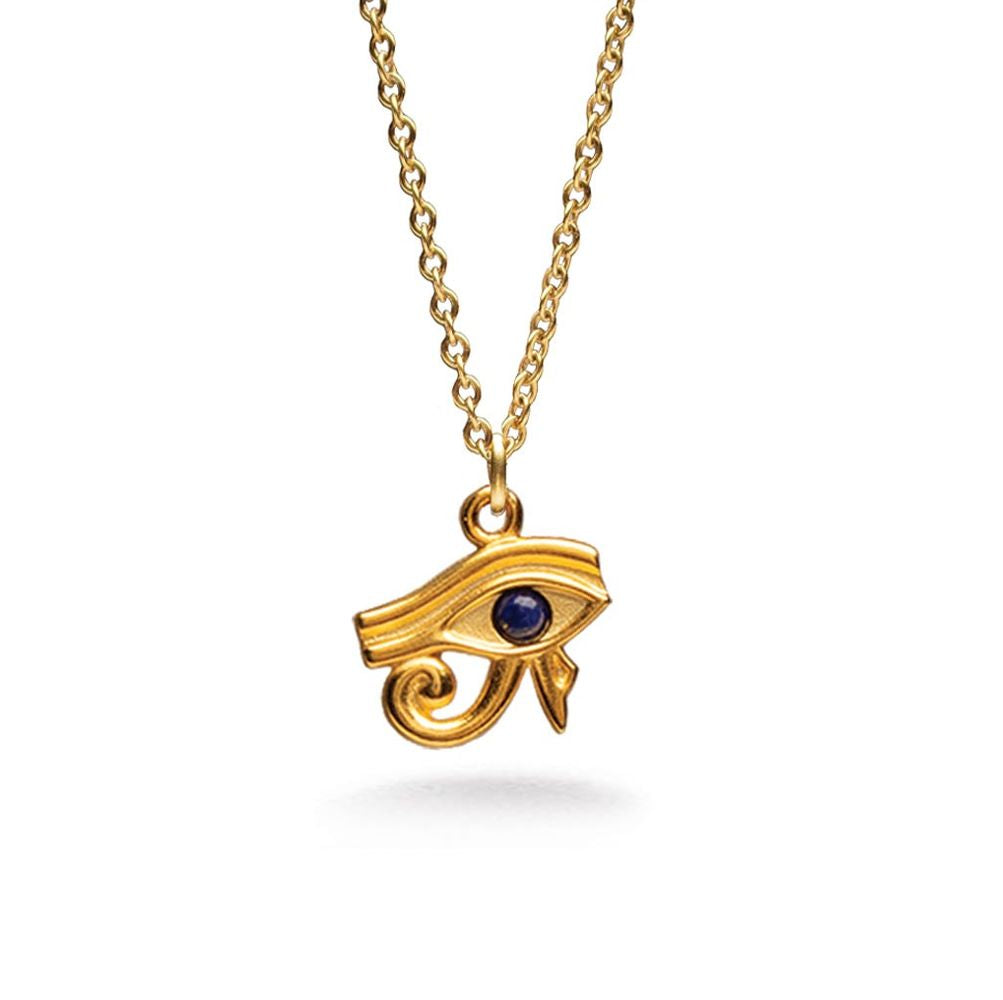 Eye of Horus Pendant w/ Lapis, Bright Gold Finish