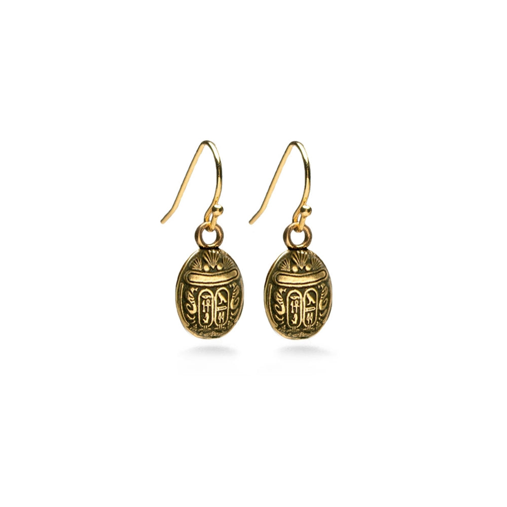 Scarab Earrings - Mini, Antique Gold Finish