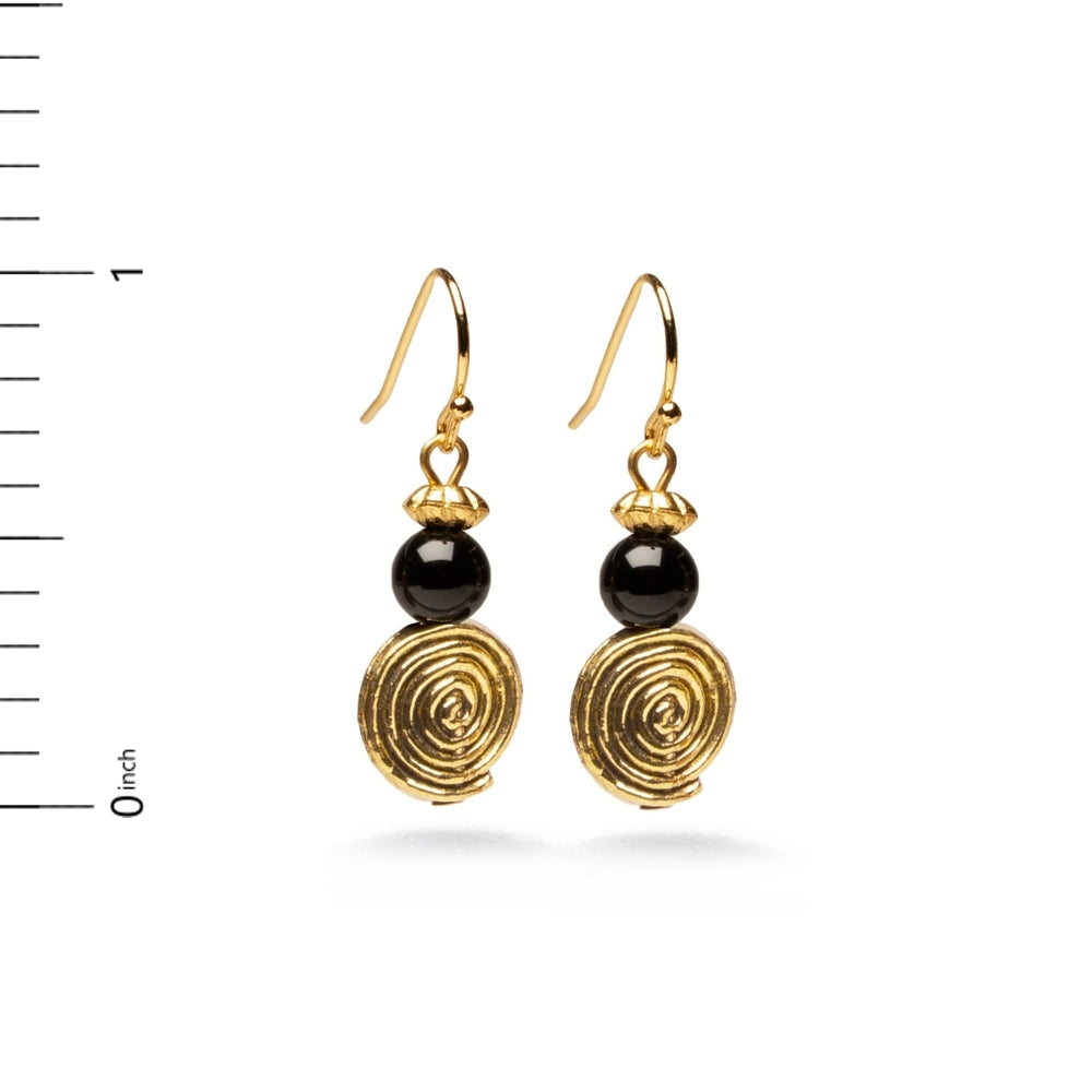 Klimt Inspired Onyx Spiral Earrings