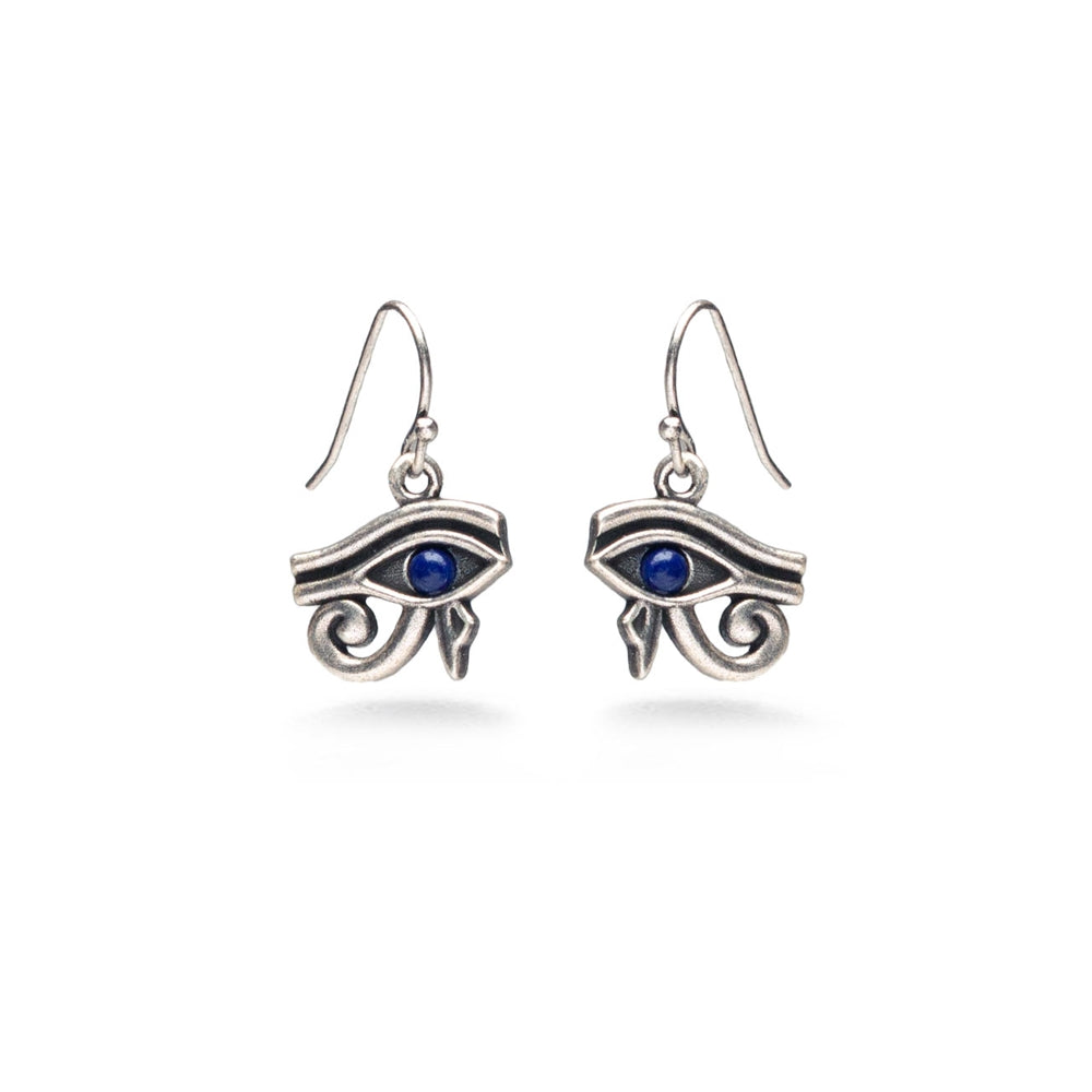 Eye of Horus Earrings w/ Lapis, Antique Silver Finish
