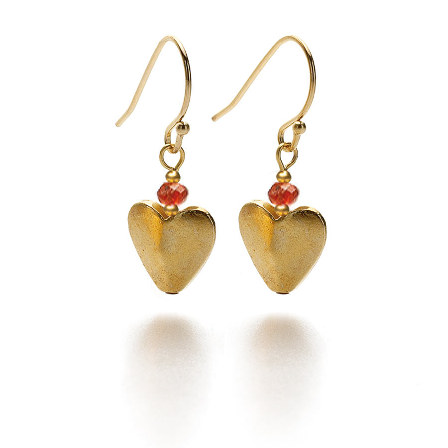 Bactrian Heart Earrings with Faceted Carnelian