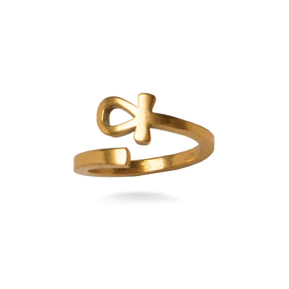 Ankh Ring - Antique Gold Finish, Adjustable