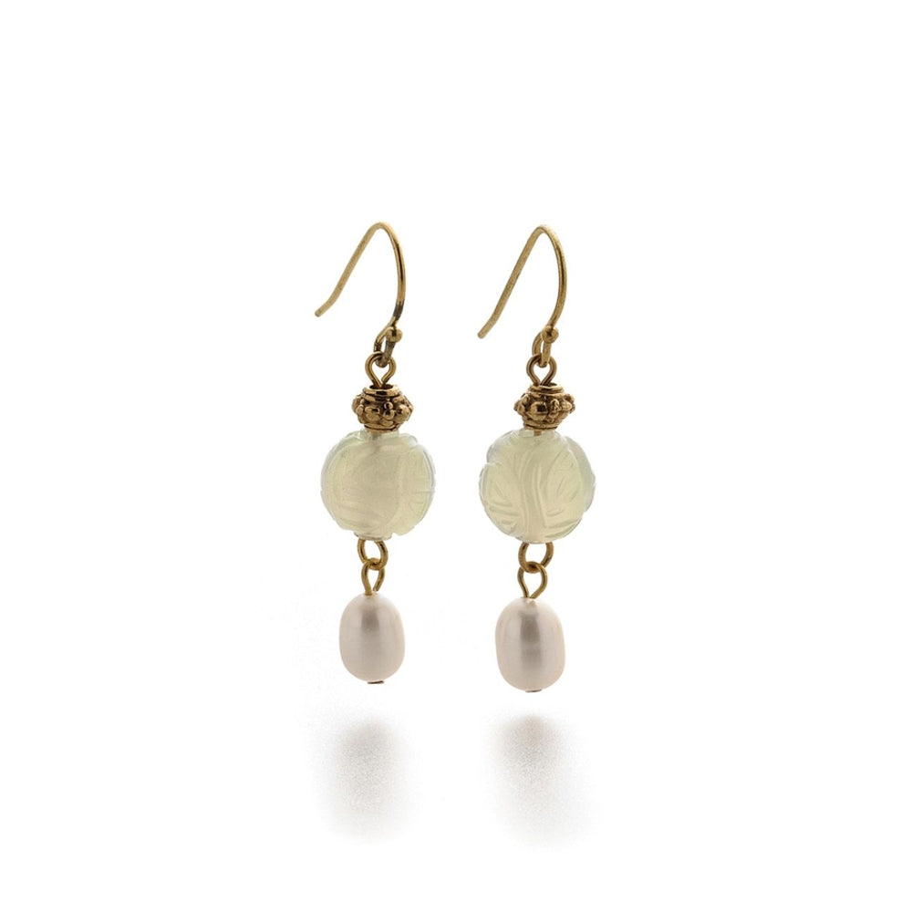 Jade Dragon Bead and Pearl Earrings