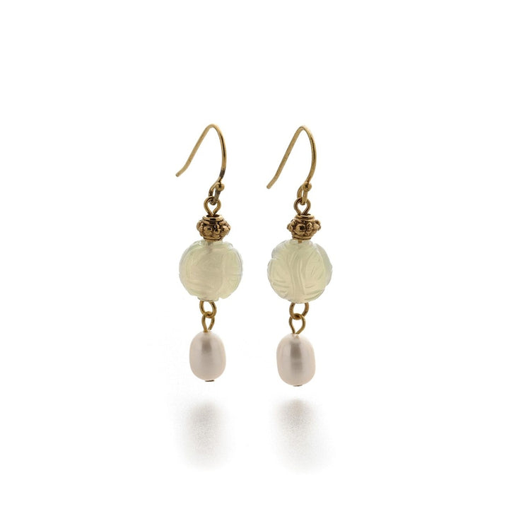 Jade Dragon Bead and Pearl Earrings