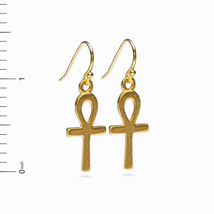 Ankh Earrings Bright Gold Finish